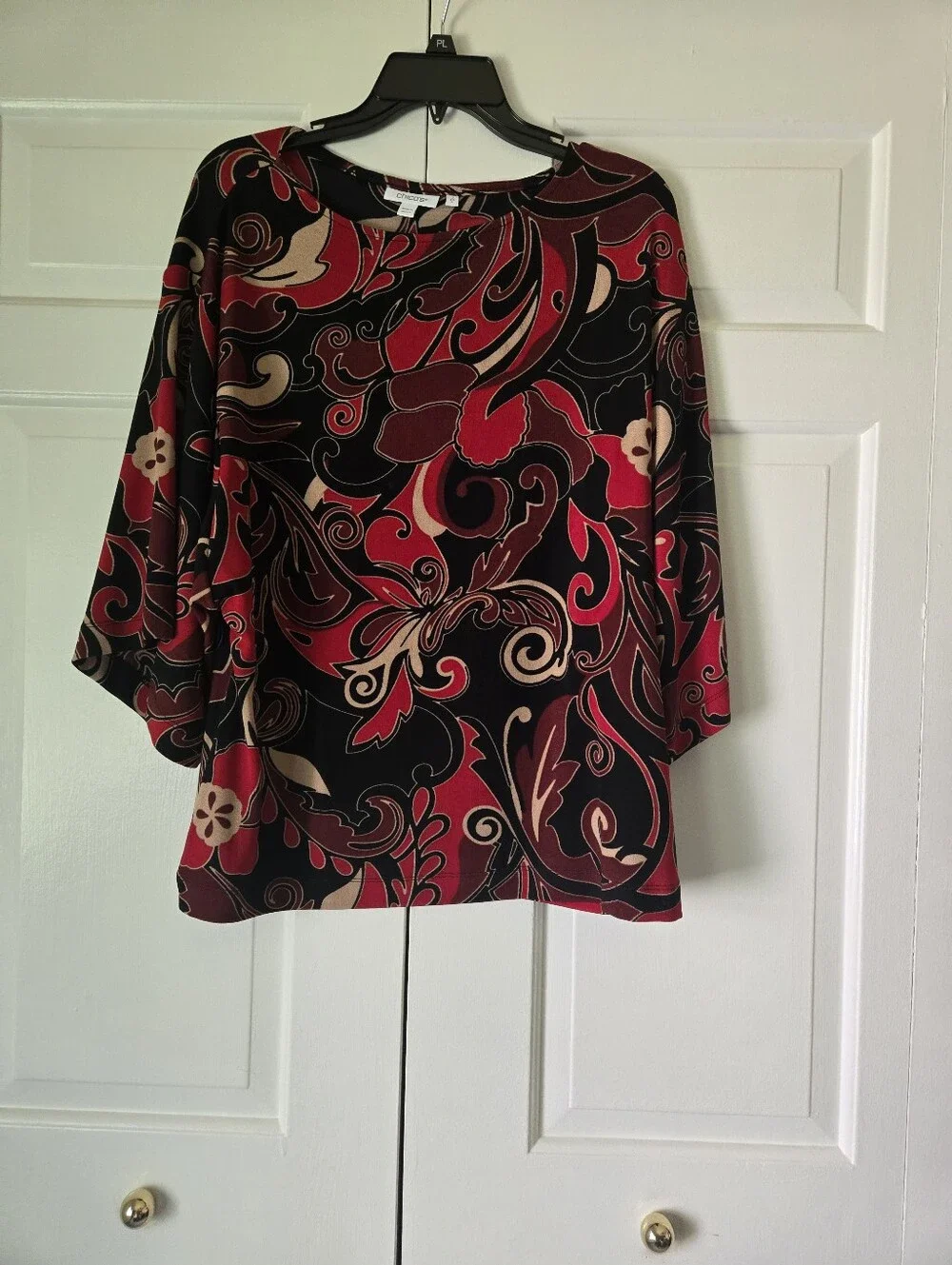 Chico's Women’s Black & Red Swirl Print Blouse - Picture 1 of 2